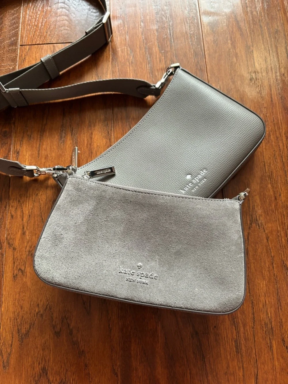 Kate Spade Duet Suede Small Crossbody | Hare Grey | Style KM147
